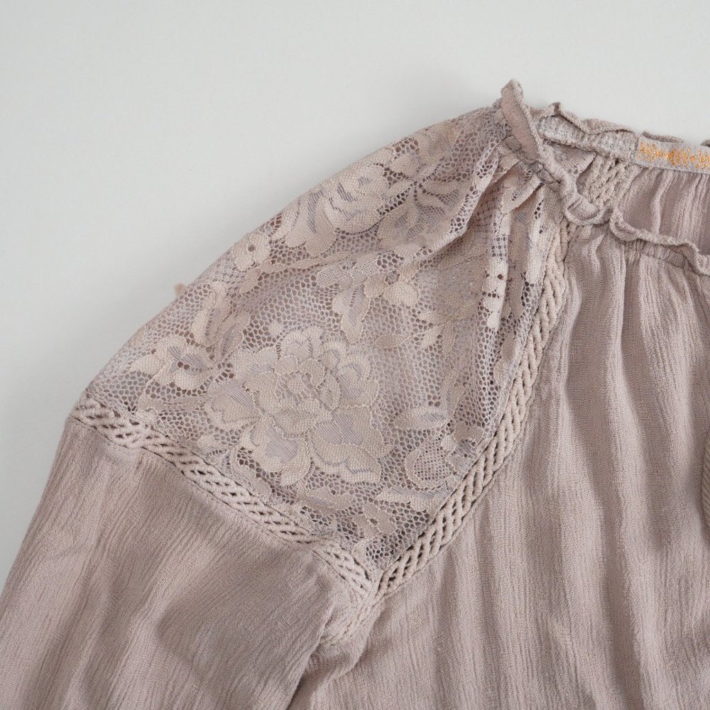 Knox Rose Long Sleeve Blouse Top Women Size S Rayon Dusty Pink Laced Boho Flowy - Picture 5 of 11